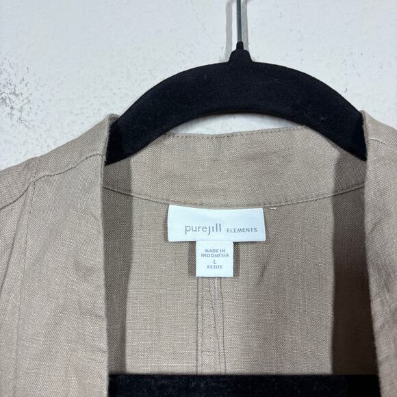 J Jill Womens Petite Large Linen Open Long Line Cardigan Tan Sandbar Half Sleeve - Picture 8 of 11